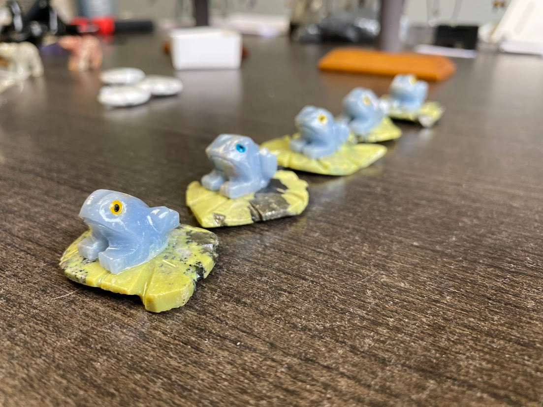 Angelite & Serpentine Frog on Lilypad Carvings