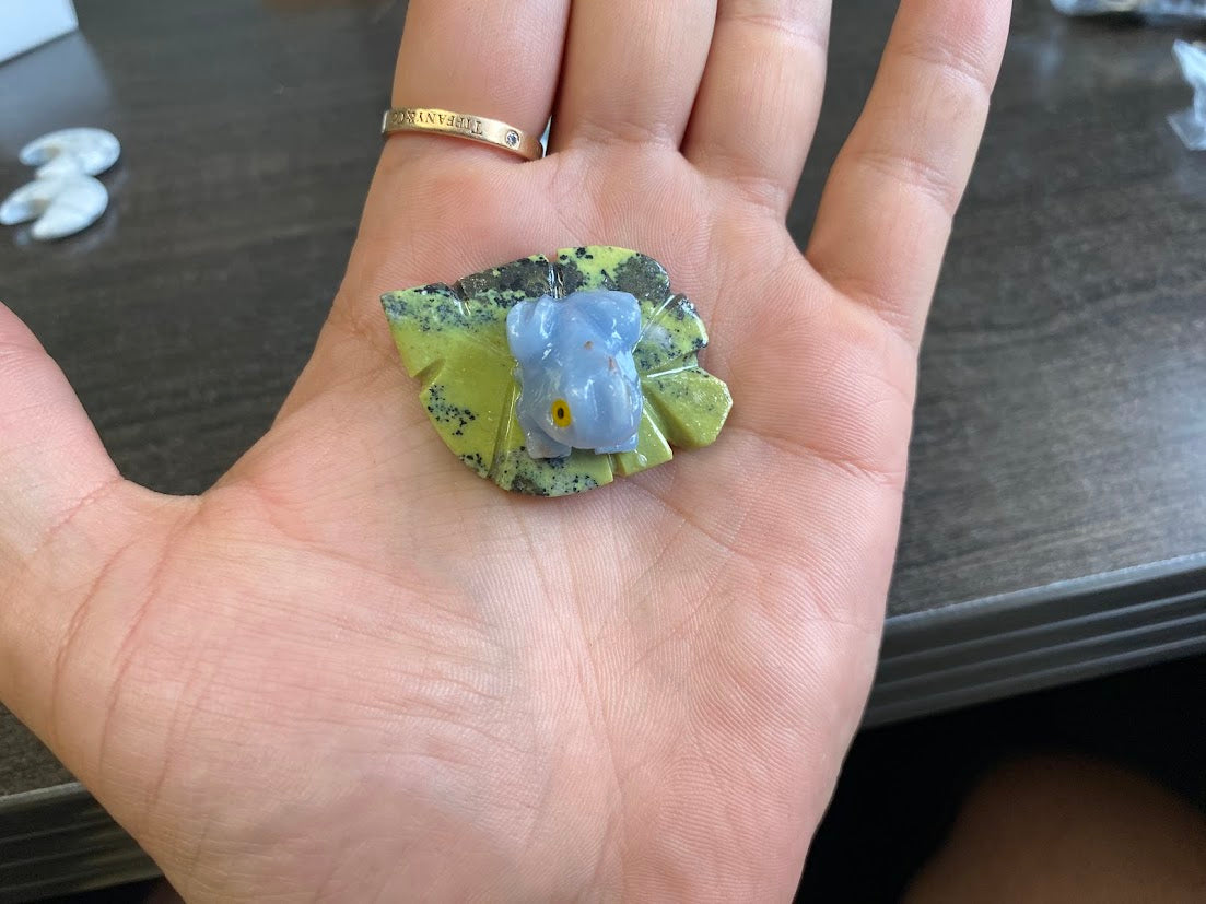 Angelite & Serpentine Frog on Lilypad Carvings