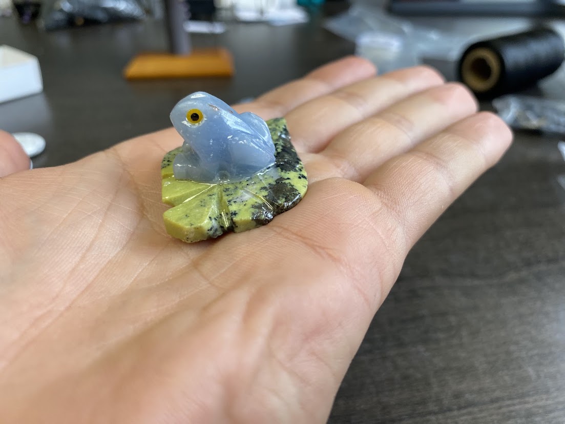Angelite & Serpentine Frog on Lilypad Carvings