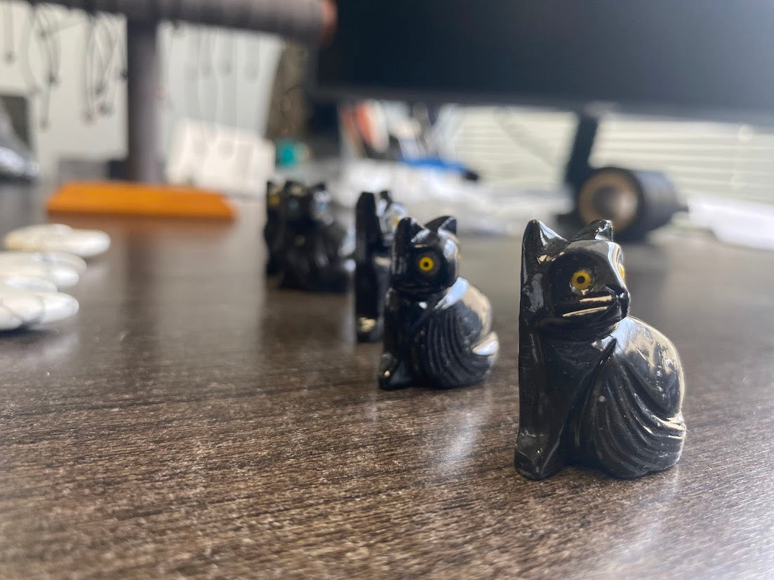 Onyx Black Cat Carvings