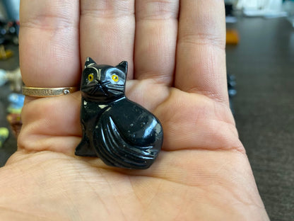 Onyx Black Cat Carvings