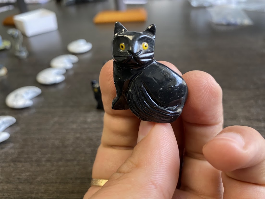 Onyx Black Cat Carvings