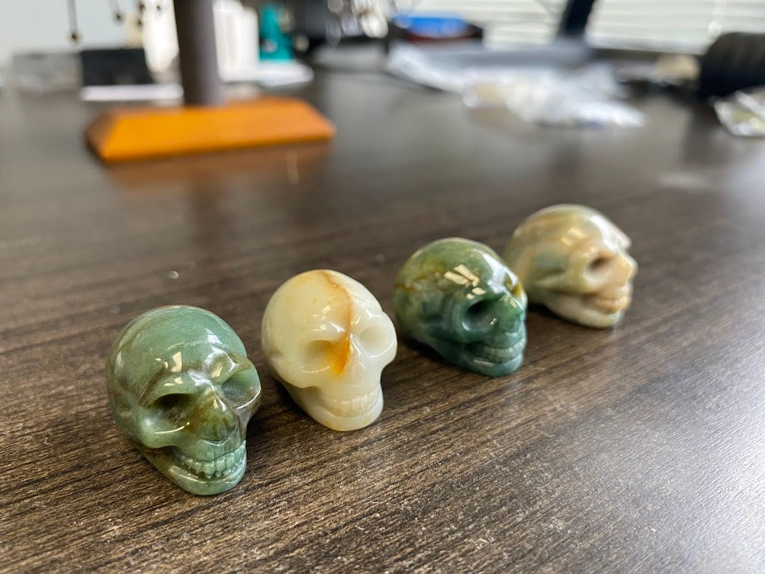 Moss Agate Skull Carvings