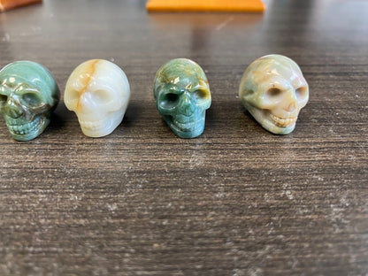 Moss Agate Skull Carvings