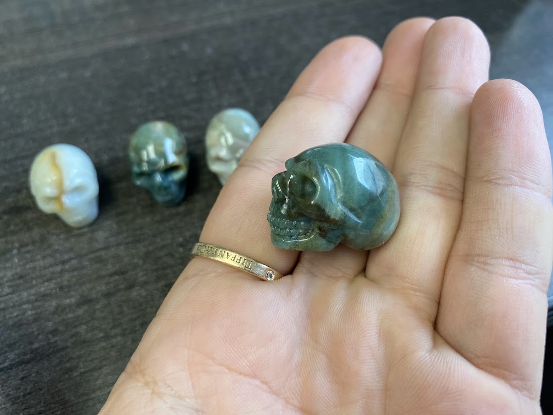 Moss Agate Skull Carvings