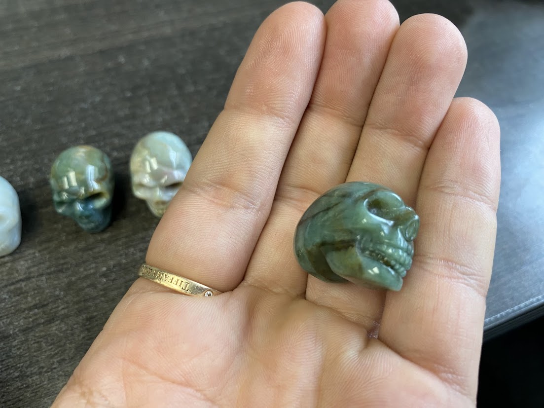 Moss Agate Skull Carvings